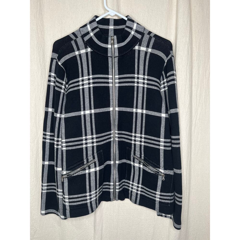 2000s Lauren Ralph Lauren Black White Plaid Minimalist Twee Old Money Jacket 2XL
